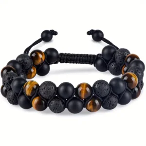 Pulsera de Triple Protección Ojo de Tigre, Obsidiana Negra y Hematita